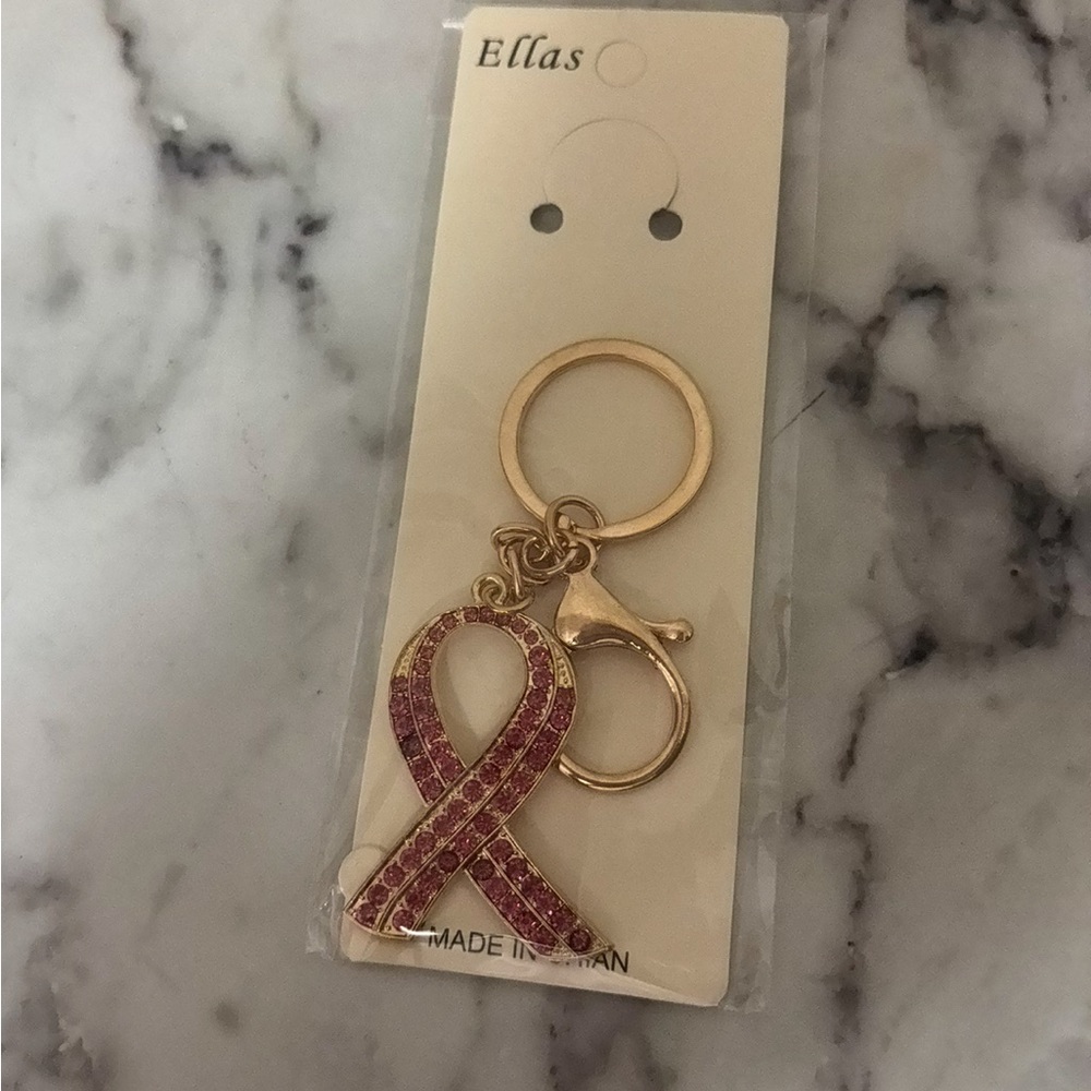 Ella Pink and Gold Ribbon Keychain